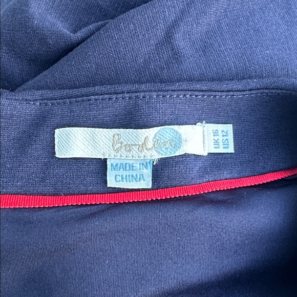 Boden Frederica Geometric Heart Ponte Cap Sleeve Midi Dress Navy Blue size 12 - Picture 8 of 8